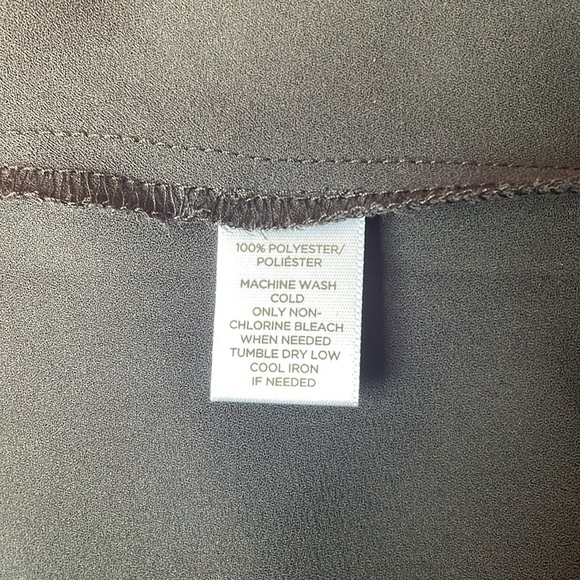 LOFT sheer, long sleeve black + cream color block blouse with back tie - Picture 7 of 7